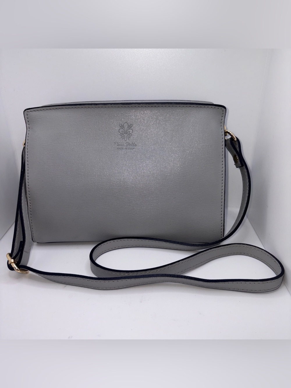 Italian Leather Crossbody Bag Gray Small Shoulder Purse Made In Italy Elegant